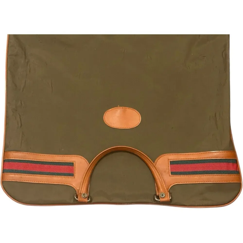 Mr Roberts RARE Vtg Olive Green Garment Travel Bag Green Red Status Stripe 36x22